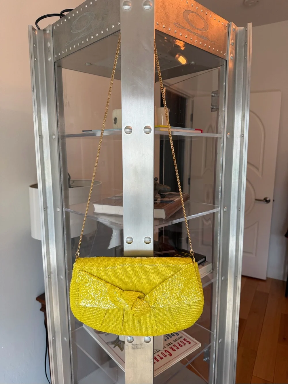 Maeve Beaded Bow Clutch in Yellow